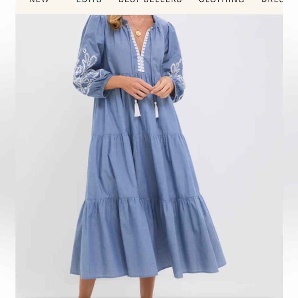 Tuckernuck Embroidered Chambray Long Sleeve Salty Paloma Caftan Size Small